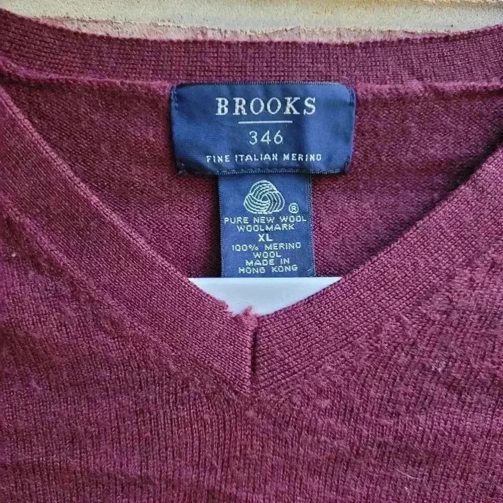 Brooks Brothers 346 Italian Merino Wool Burgundy Pullover Sweater Mens Size XL - Picture 2 of 6